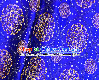 Traditional Chinese Tang Suit Fabric Royalblue Brocade Classical Sunflowers Pattern Design Satin Drapery Asian Silk Material