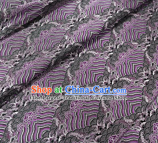 Traditional Chinese Classical Purple Sea Waves Pattern Design Fabric Brocade Tang Suit Satin Drapery Asian Silk Material