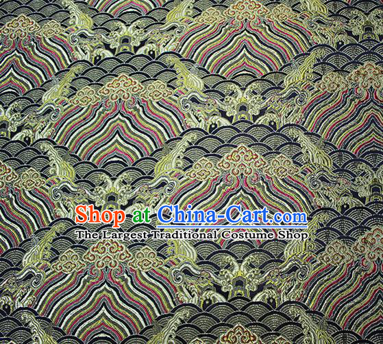 Traditional Chinese Classical Navy Sea Waves Pattern Design Fabric Brocade Tang Suit Satin Drapery Asian Silk Material