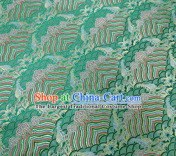 Traditional Chinese Classical Sea Waves Pattern Design Fabric Green Brocade Tang Suit Satin Drapery Asian Silk Material