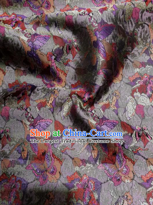 Asian Chinese Classical Purple Butterfly Pattern Design Brocade Fabric Traditional Tang Suit Satin Drapery Silk Material