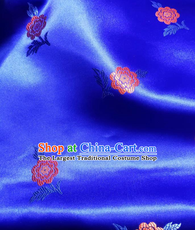 Asian Chinese Classical Flowers Pattern Design Royalblue Brocade Fabric Traditional Tang Suit Satin Drapery Silk Material