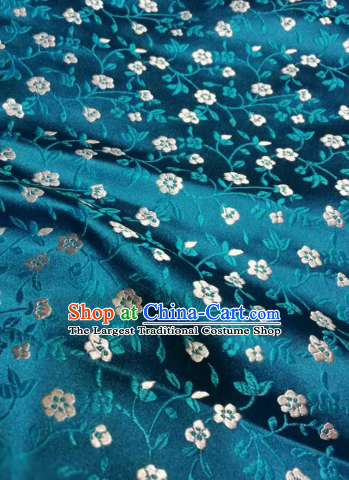 Asian Chinese Classical Flowers Pattern Design Peacock Blue Brocade Fabric Traditional Tang Suit Satin Drapery Silk Material