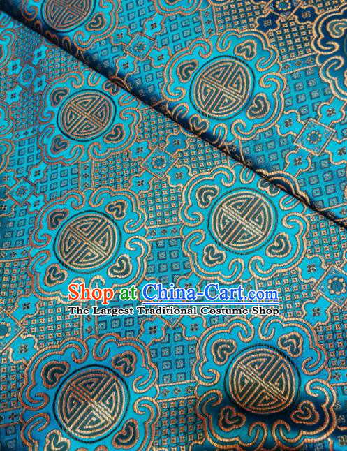 Asian Chinese Royal Pattern Design Blue Brocade Fabric Traditional Tang Suit Satin Classical Drapery Silk Material