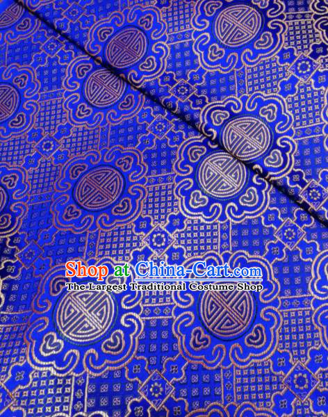 Asian Chinese Royal Pattern Design Royalblue Brocade Fabric Traditional Tang Suit Satin Classical Drapery Silk Material