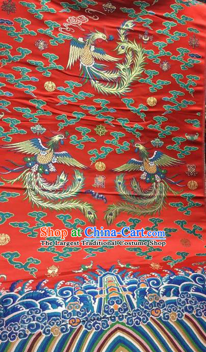 Asian Chinese Red Satin Classical Phoenix Pattern Design Brocade Wedding Dress Fabric Traditional Drapery Silk Material