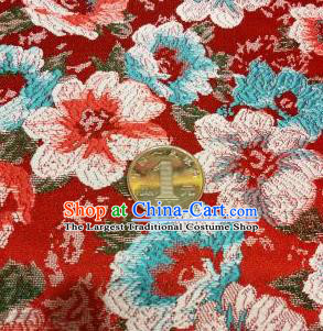 Asian Chinese Dress Red Satin Classical Flowers Pattern Design Brocade Fabric Traditional Drapery Silk Material