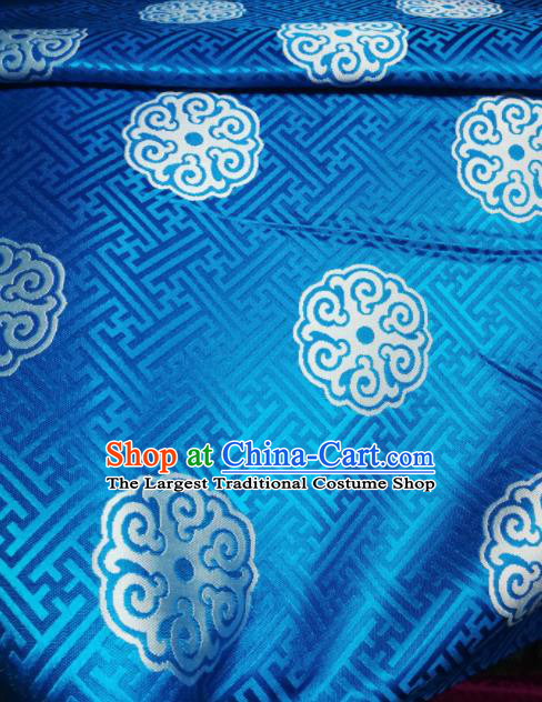 Asian Chinese Satin Classical Pattern Design Blue Brocade Mongolian Robe Fabric Traditional Drapery Silk Material