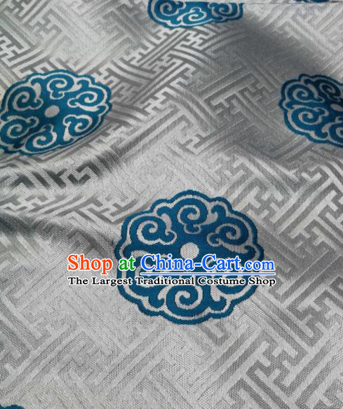 Asian Chinese Satin Classical Pattern Design White Brocade Mongolian Robe Fabric Traditional Drapery Silk Material
