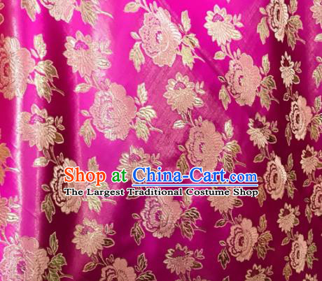 Asian Chinese Dress Rosy Satin Classical Peony Pattern Design Brocade Fabric Traditional Drapery Silk Material