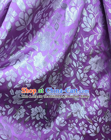 Asian Chinese Cheongsam Purple Satin Classical Flowers Pattern Design Brocade Fabric Traditional Drapery Silk Material