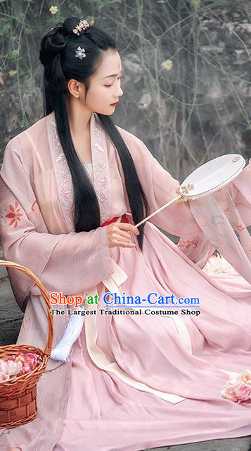Traditional Chinese Ancient Young Lady Embroidered Historical Costume Song Dynasty Village Girl Hanfu Dress for Women
