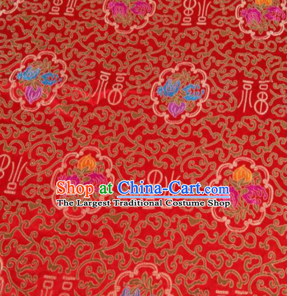 Asian Chinese Classical Lucky Peach Pattern Design Red Satin Fabric Brocade Traditional Drapery Silk Material