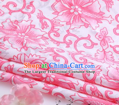Asian Chinese Classical Pink Flowers Pattern Design Satin Fabric Brocade Traditional Drapery Silk Material