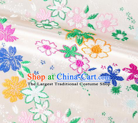 Asian Japanese Kimono Fabric Classical Flowers Pattern Design White Brocade Traditional Drapery Silk Material