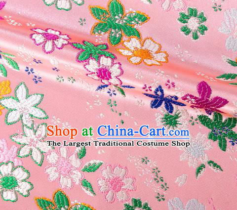 Asian Japanese Kimono Fabric Classical Flowers Pattern Design Pink Brocade Traditional Drapery Silk Material