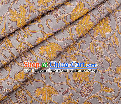 Asian Japanese Kimono Fabric Classical Grape Pattern Design Grey Brocade Traditional Drapery Silk Material