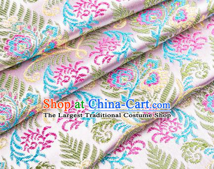 Asian Japanese Kimono Fabric Classical Pattern Design Pink Brocade Traditional Drapery Silk Material