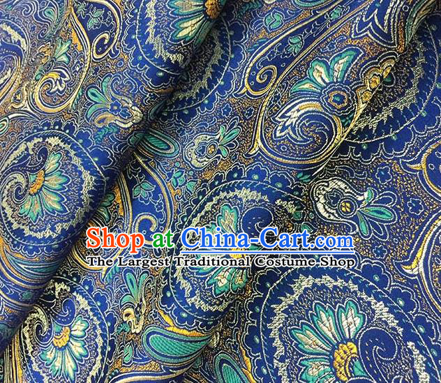 Chinese Classical Machetes Lantern Pattern Design Blue Satin Fabric Brocade Asian Traditional Drapery Silk Material