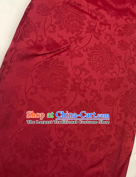 Chinese Tang Suit Red Brocade Classical Lotus Pattern Design Satin Fabric Asian Traditional Drapery Silk Material