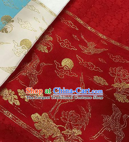 Chinese Hanfu Dress Red Brocade Classical Crane Lotus Pattern Design Satin Fabric Asian Traditional Drapery Silk Material