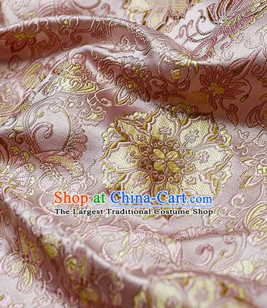 Chinese Classical Lotus Pattern Design Pink Satin Fabric Brocade Asian Traditional Drapery Silk Material