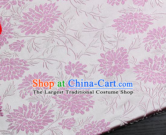 Chinese Classical Pink Hibiscus Pattern Design Satin Fabric Brocade Asian Traditional Drapery Silk Material