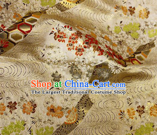 Asian Japanese Classical Sakura Pattern Design Golden Brocade Kimono Satin Fabric Damask Traditional Drapery Silk Material