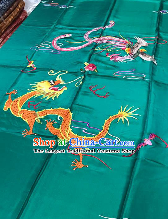 Chinese Classical Dragon Phoenix Pattern Design Green Satin Fabric Brocade Asian Traditional Drapery Silk Material