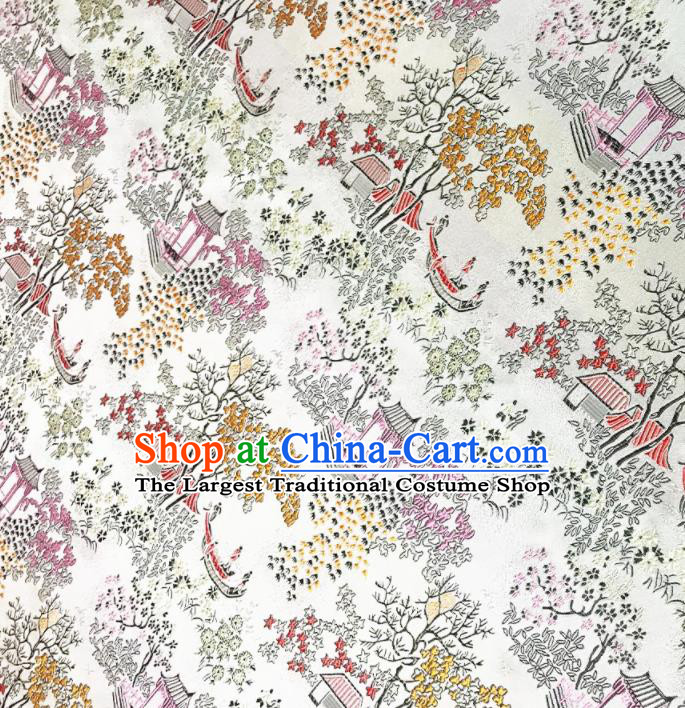 Chinese Classical Royal Pattern Design White Satin Fabric Brocade Asian Traditional Drapery Silk Material