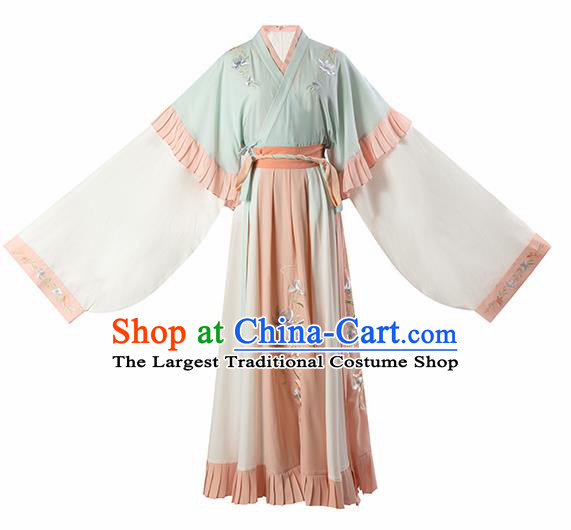 Asian Chinese Ancient Female Embroidered Hanfu Dress Traditional Jin Dynasty Nobility Lady Historical Costume for Women