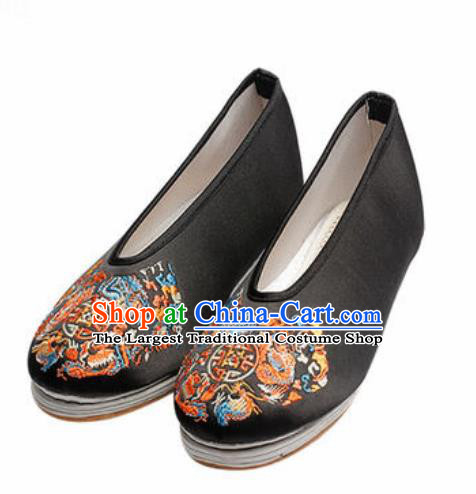 Chinese Embroidered Shoes Traditional Opera Black Satin Shoes Wedding Shoes Hanfu Princess Shoes for Women