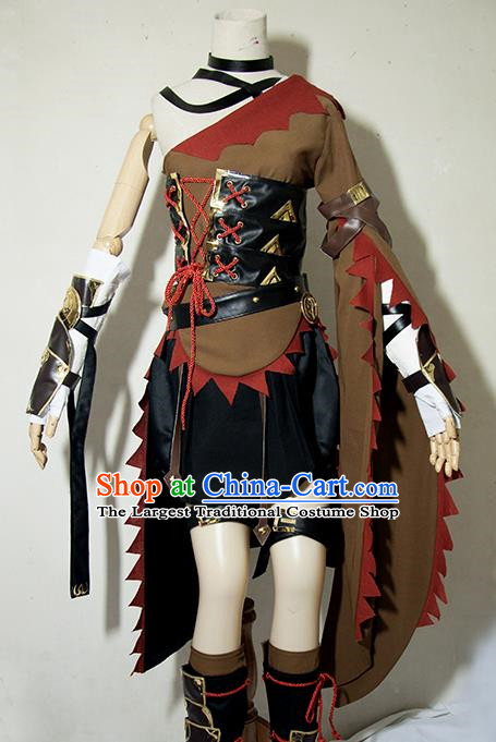 Chinese Traditional Cosplay Female Knight Brown Costume Ancient Swordsman Dress for Women