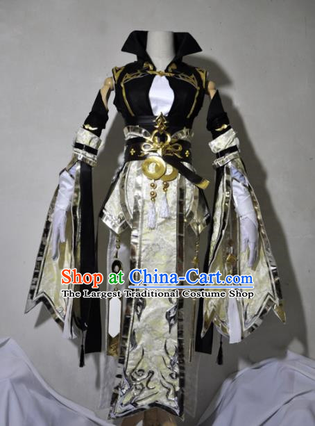 Chinese Traditional Cosplay Knight Costume Ancient Queen Swordsman Light Golden Dress for Women