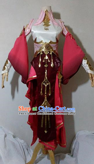Chinese Traditional Cosplay Knight Costume Ancient Fairy Swordsman Wine Red Dress for Women