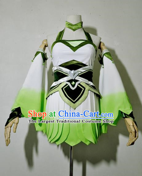 Top Grade Cosplay Young Lady Costume Ancient Female Swordsman Green Dress for Women