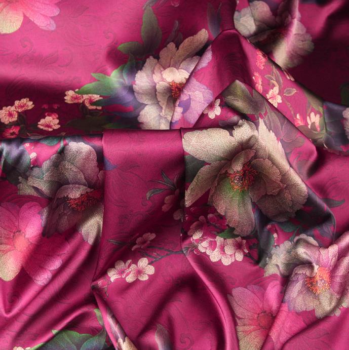 Chinese Traditional Classical Plum Peony Pattern Rosy Brocade Damask Asian Satin Drapery Silk Fabric