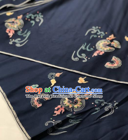 Traditional Chinese Embroidered Navy Silk Fabric Classical Pattern Design Brocade Fabric Asian Satin Material