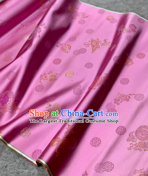 Traditional Chinese Rosy Satin Classical Embroidered Pattern Design Brocade Fabric Asian Silk Fabric Material