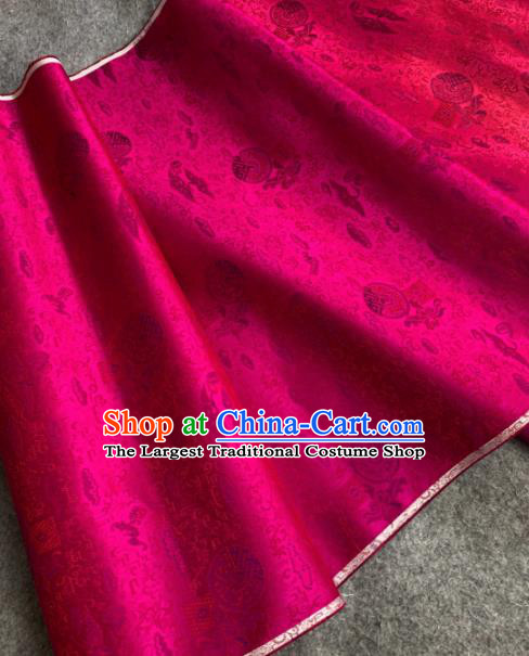 Traditional Chinese Satin Classical Cranes Pattern Design Rosy Brocade Fabric Asian Silk Fabric Material