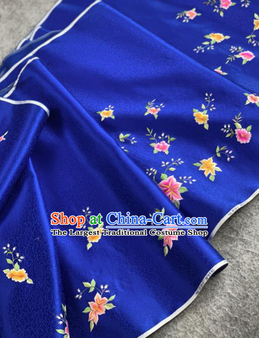 Traditional Chinese Satin Classical Embroidered Flower Pattern Design Royalblue Brocade Fabric Asian Silk Fabric Material