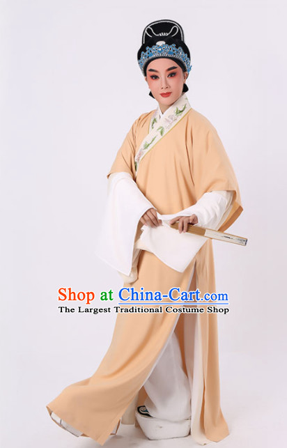 Chinese Traditional Beijing Opera Niche Costume Ancient Scholar Childe Yellow Robe for Men