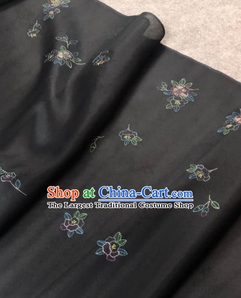 Traditional Chinese Satin Classical Embroidered Pattern Design Black Brocade Fabric Asian Silk Fabric Material