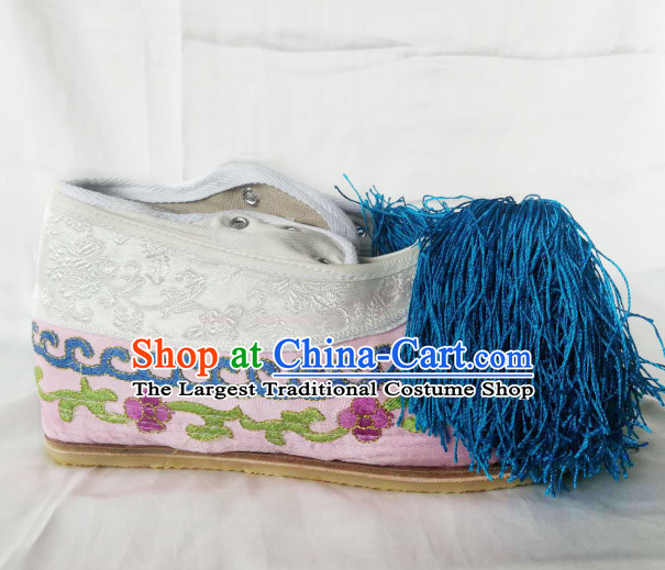 Chinese Traditional Beijing Opera Diva Shoes Ancient Princess Pink Embroidered Shoes for Women