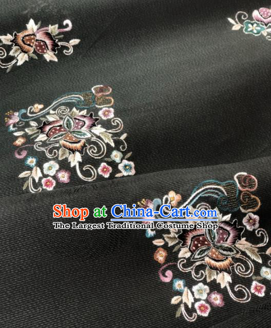 Traditional Chinese Satin Classical Embroidered Pattern Design Black Brocade Fabric Asian Silk Fabric Material
