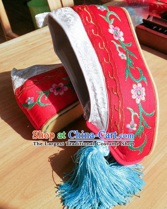 Chinese Ancient Princess Hanfu Red Embroidered Shoes Traditional Beijing Opera Diva Blood Stained Shoes for Adults