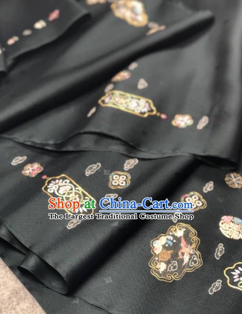 Traditional Chinese Black Silk Fabric Classical Embroidered Pattern Design Brocade Fabric Asian Satin Material