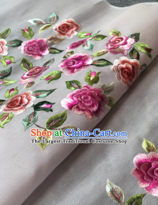 Traditional Chinese Silk Fabric Classical Embroidered Peony Pattern Design White Brocade Fabric Asian Satin Material