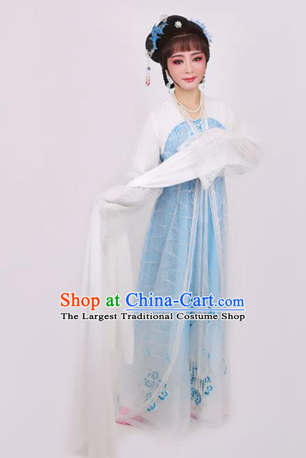 Chinese Traditional Opera Peri Princess Blue Dress Ancient Beijing Opera Diva Embroidered Costume for Women