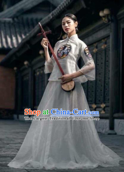 Asian Vietnam Traditional Wedding White Dress Vietnamese National Classical Ao Dai Cheongsam for Women